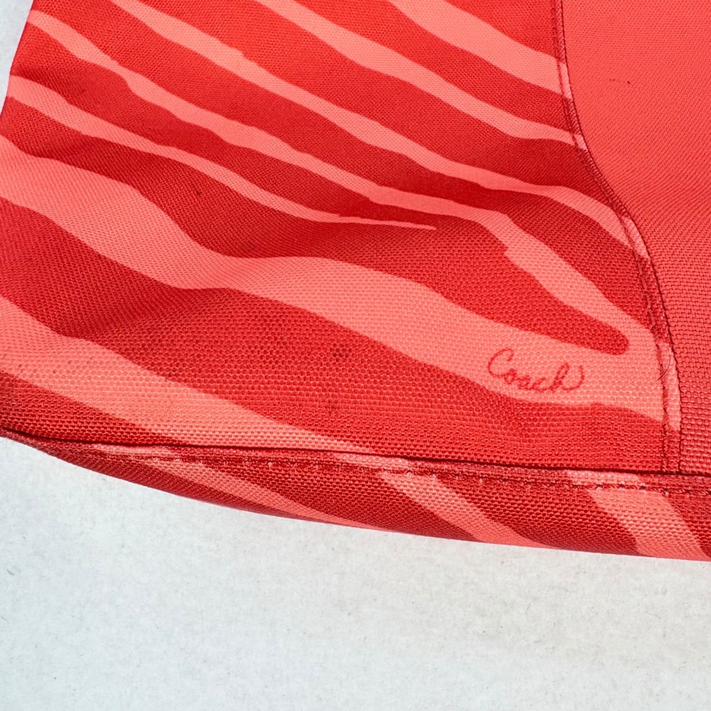 Coach Shoulder Bag Red Zebra Print Canvas Peach Orange Y2K Stefani Charm Tag 90s - Picture 3 of 16